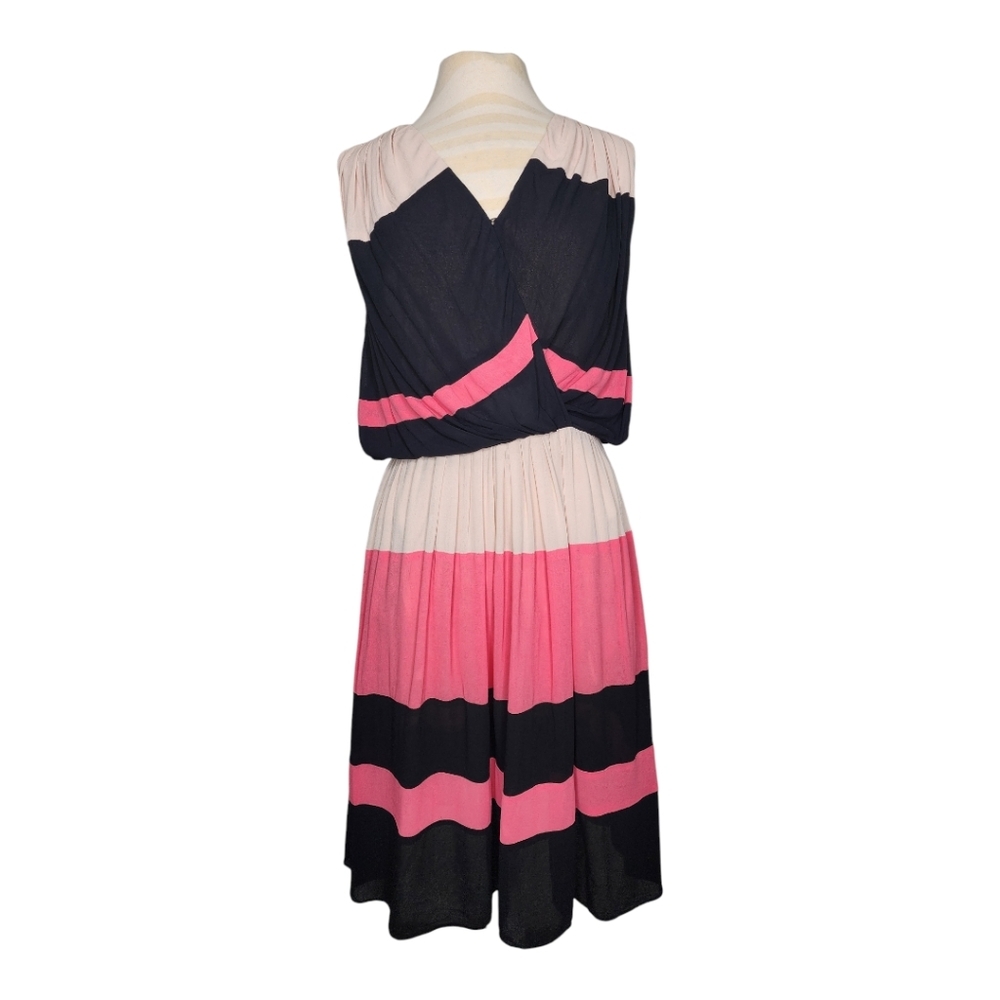 Taylor Stripped V- Neck Sleeveless  Black / Pink Dress Sz 12